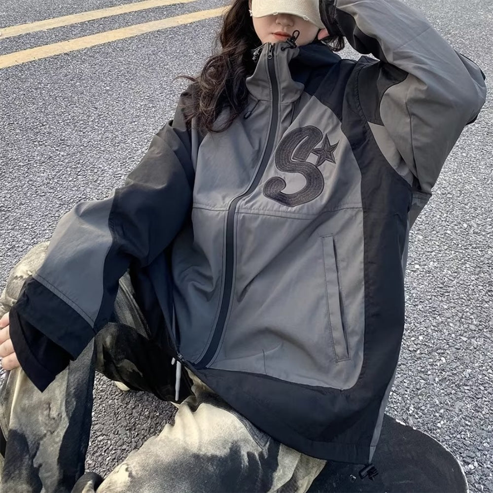 Vintage Letter Embroidery Shell Jacket