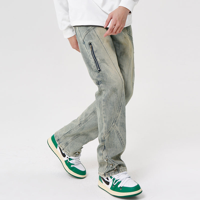 Vintage Zipper Washed Jeans