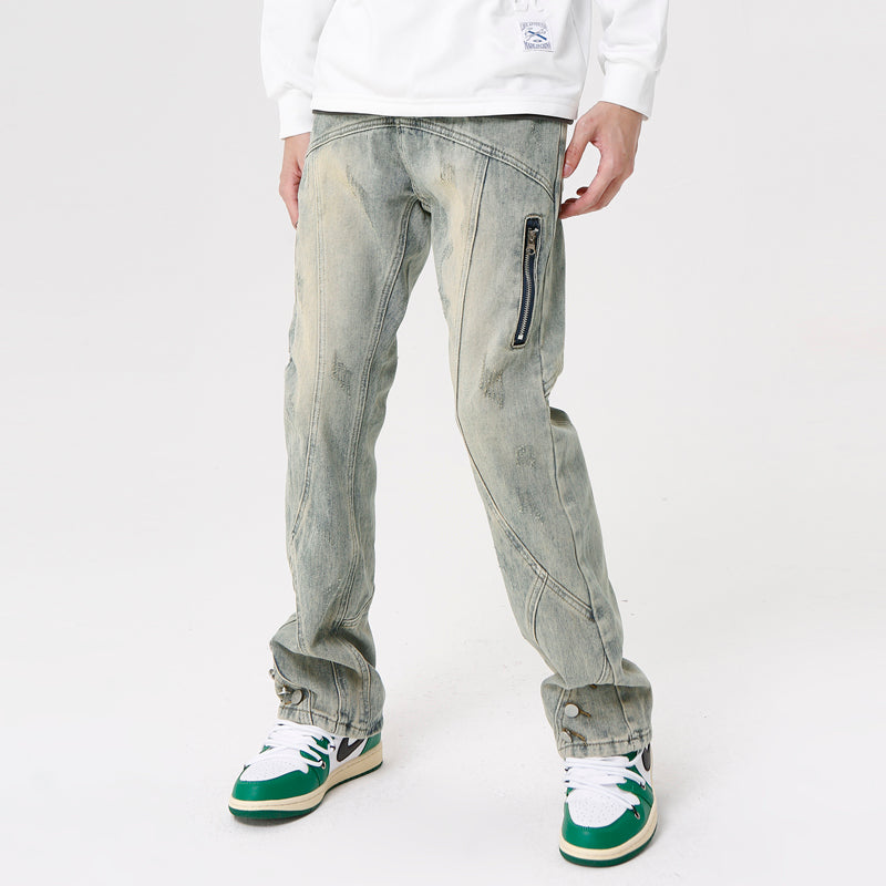 Vintage Zipper Washed Jeans