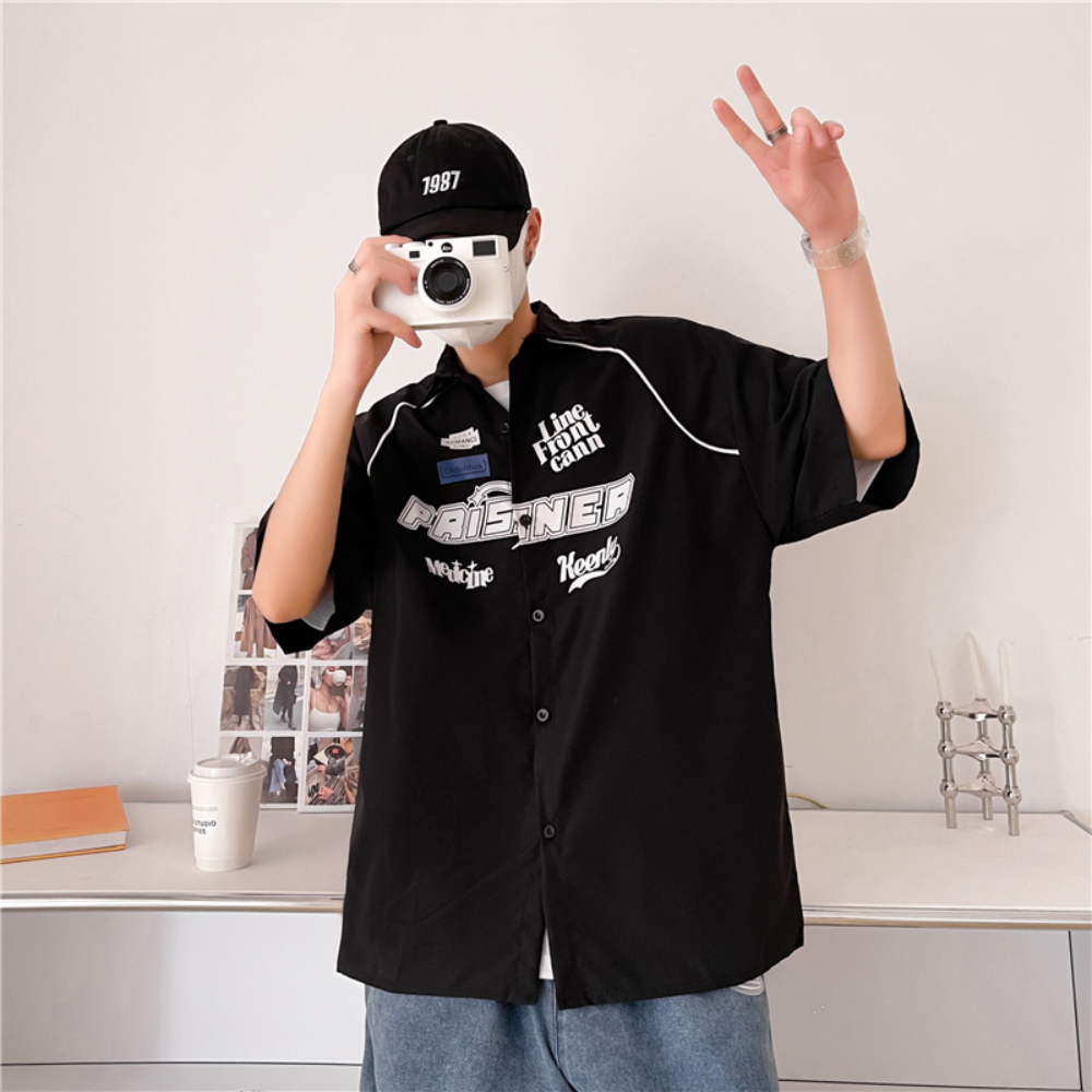 Urban Letter Embroidery Short Sleeve Shirt