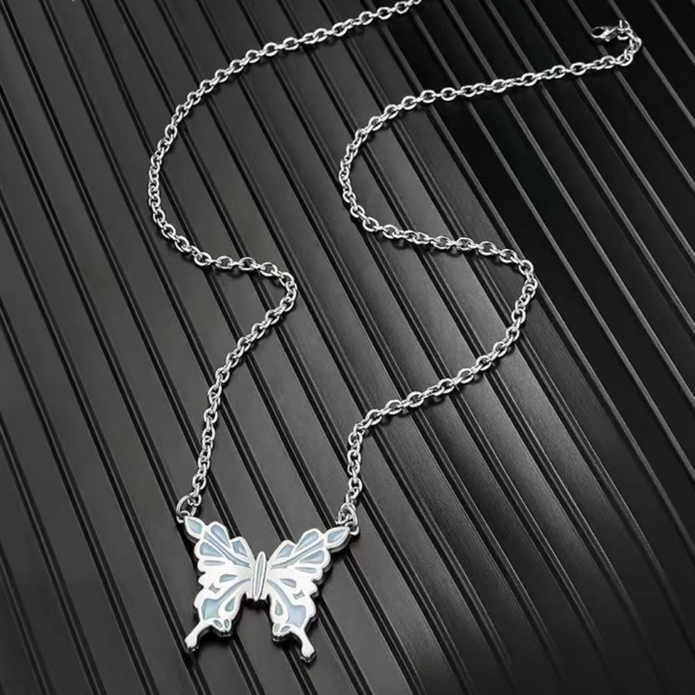 Blue Butterfly Titanium Steel Necklace