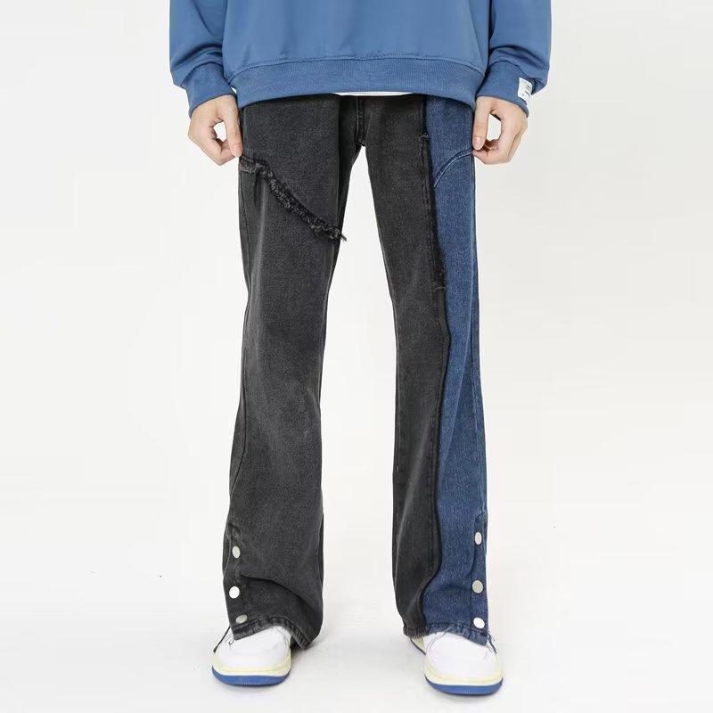 Blue And Black Patchwork Jeans