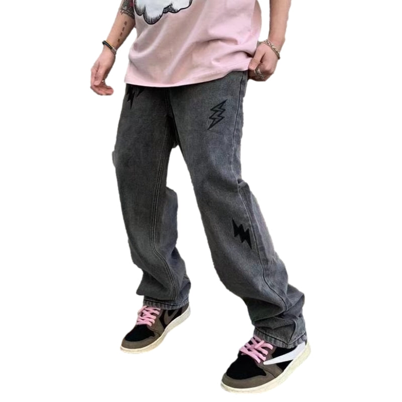 Street Lightning Embroidery Straight Jeans