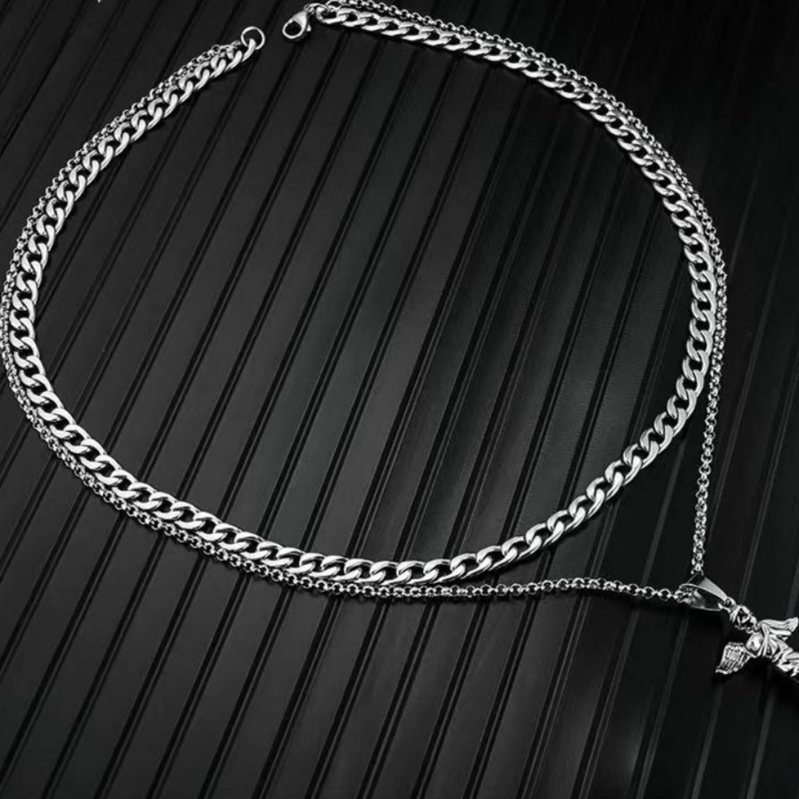 Hip Hop Angel Pendant Double Wave Necklace