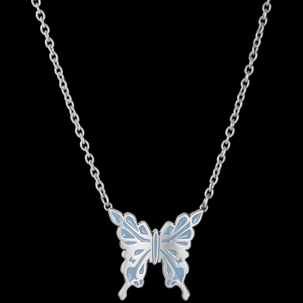 Blue Butterfly Titanium Steel Necklace
