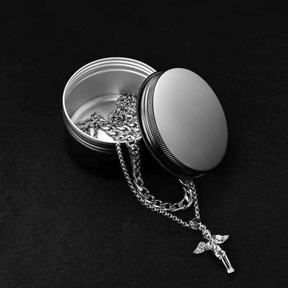 Hip Hop Angel Pendant Double Wave Necklace