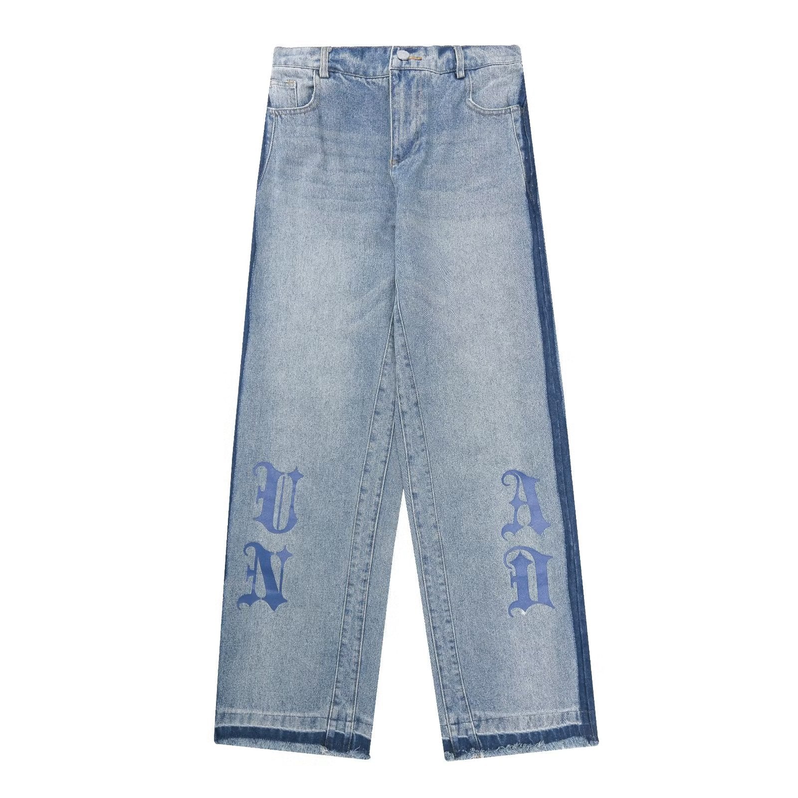 Vintage Letter Embroidery Straight Leg Jeans