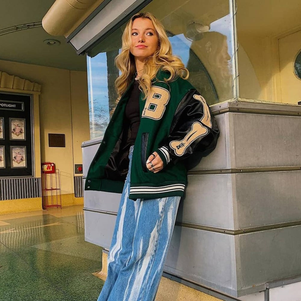 Letter Skeleton Embroidery Baseball Jacket