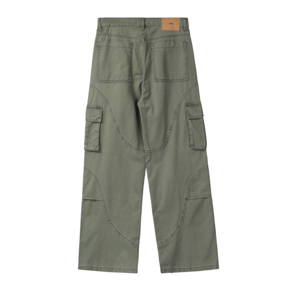 Vintage Multi-Pocket Solid Cargo Pants