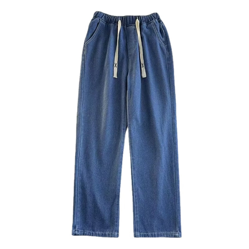 High Street Pure Color Elastic Waist Straight Jeans