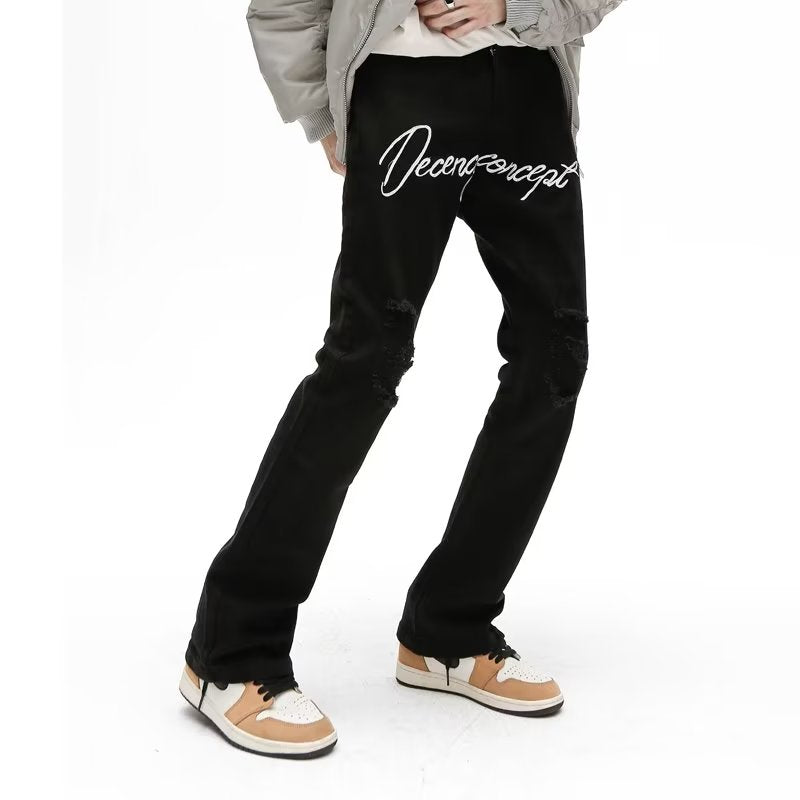 Y2K Letter Pre-Made Hole Washed Jeans