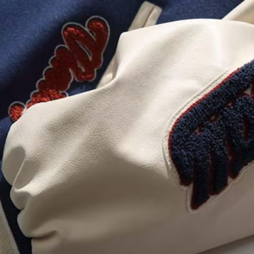 Flocked Jacquard Contrast Varsity Jacket