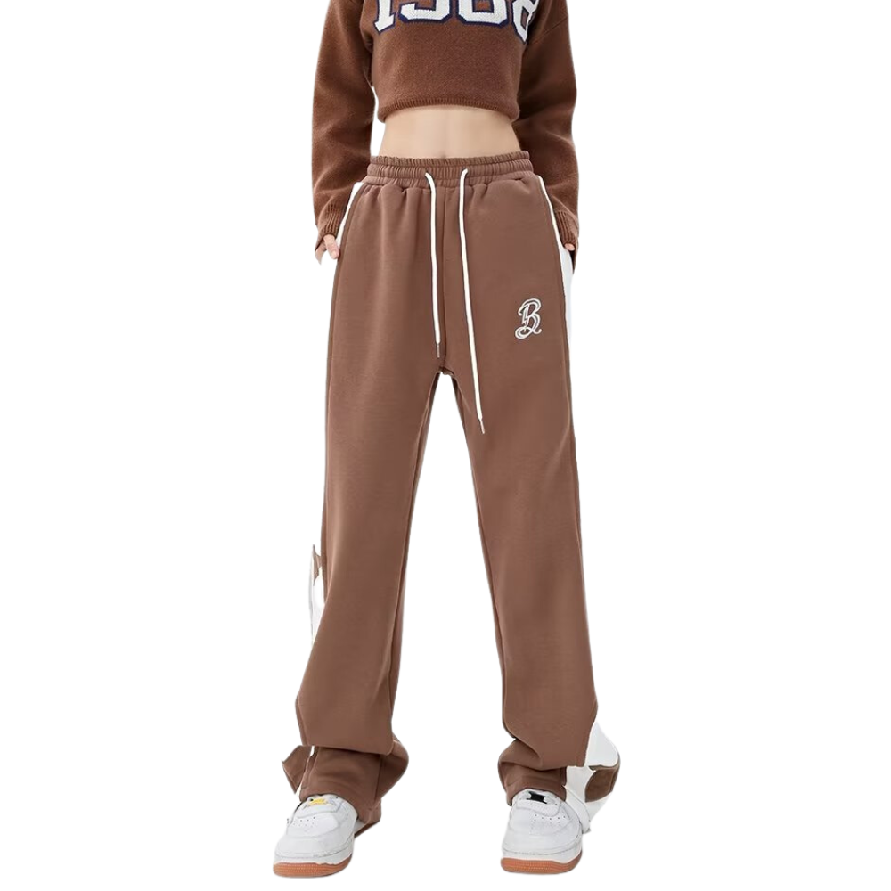 Urban Letter Embroidery Zipper Sweatpants