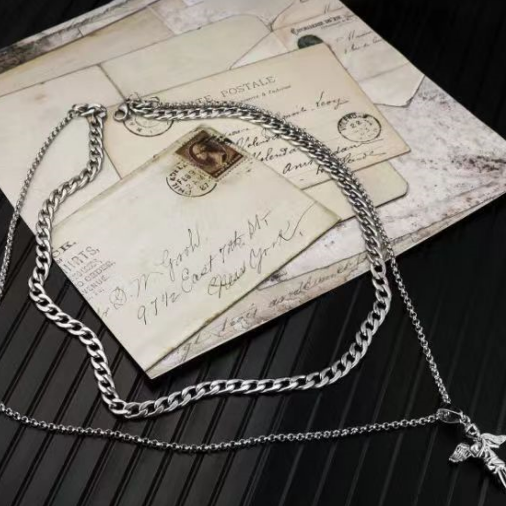 Hip Hop Angel Pendant Double Wave Necklace