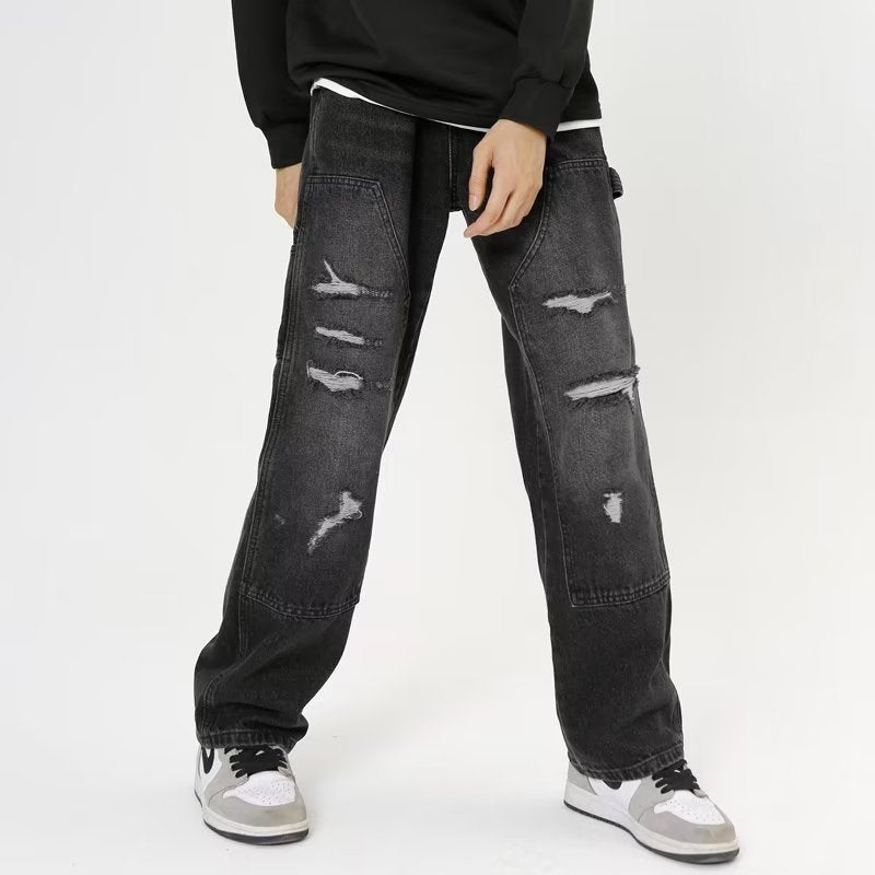 City Black Ripped Straight Jeans
