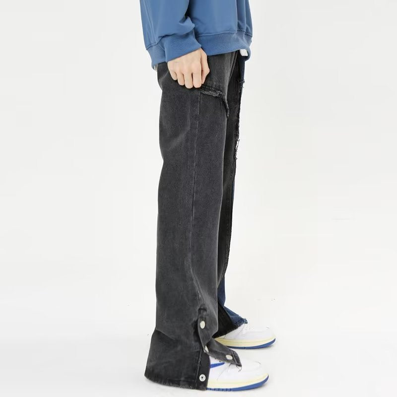 Blue And Black Patchwork Jeans