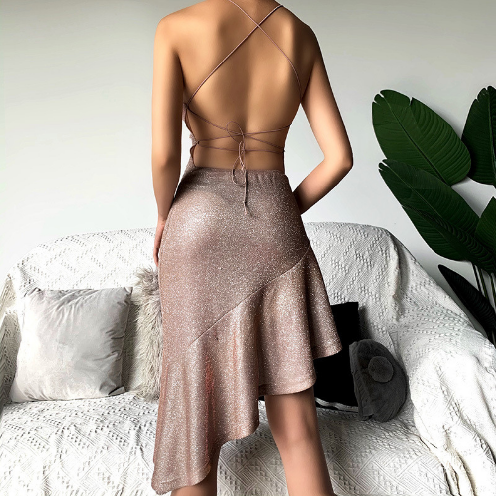 Women's Glitter Sexy Backless Slip Dress