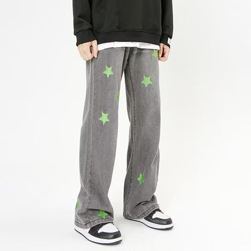 Green Star Embroidered Jeans