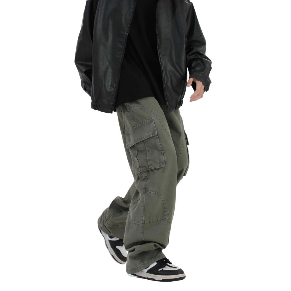 Vintage Multi-Pocket Solid Cargo Pants