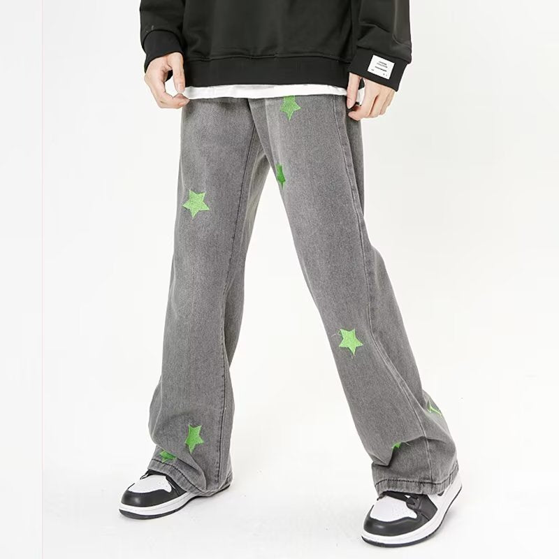 Green Star Embroidered Jeans