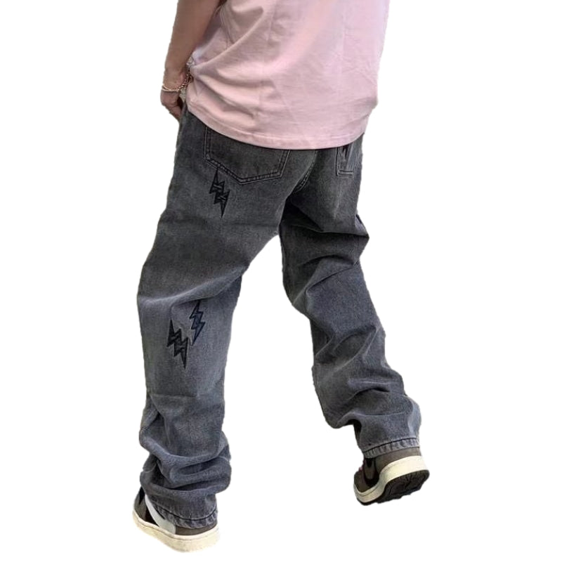 Street Lightning Embroidery Straight Jeans