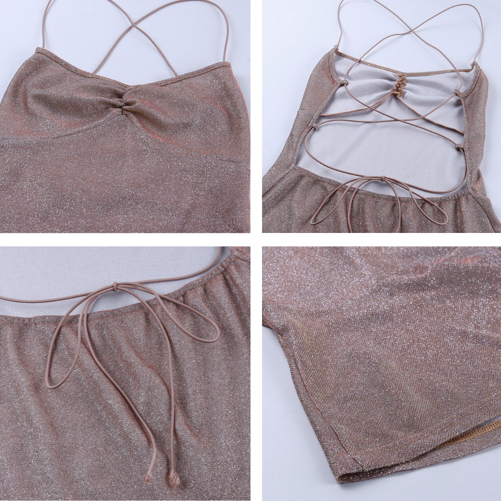 Women's Glitter Sexy Backless Slip Dress