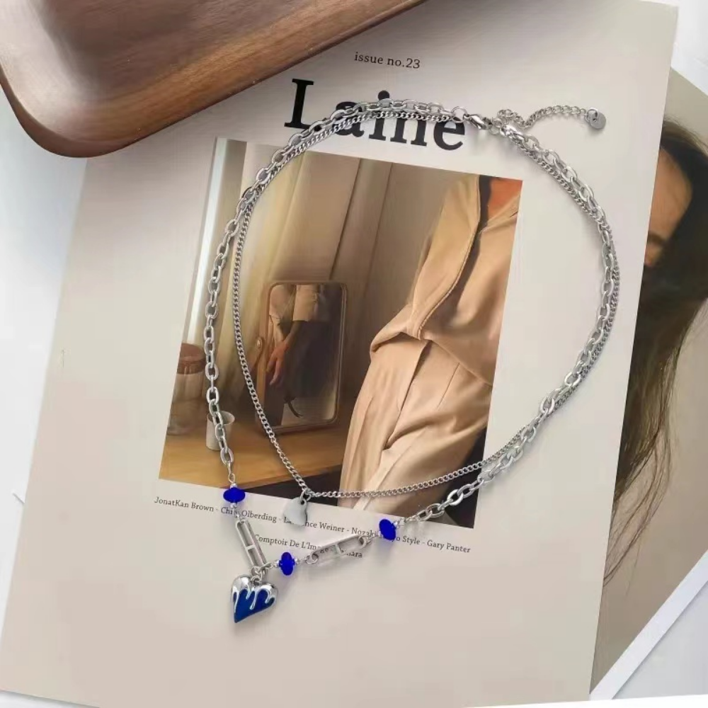 Hip Hop Klein Blue Love Double-layered Necklace