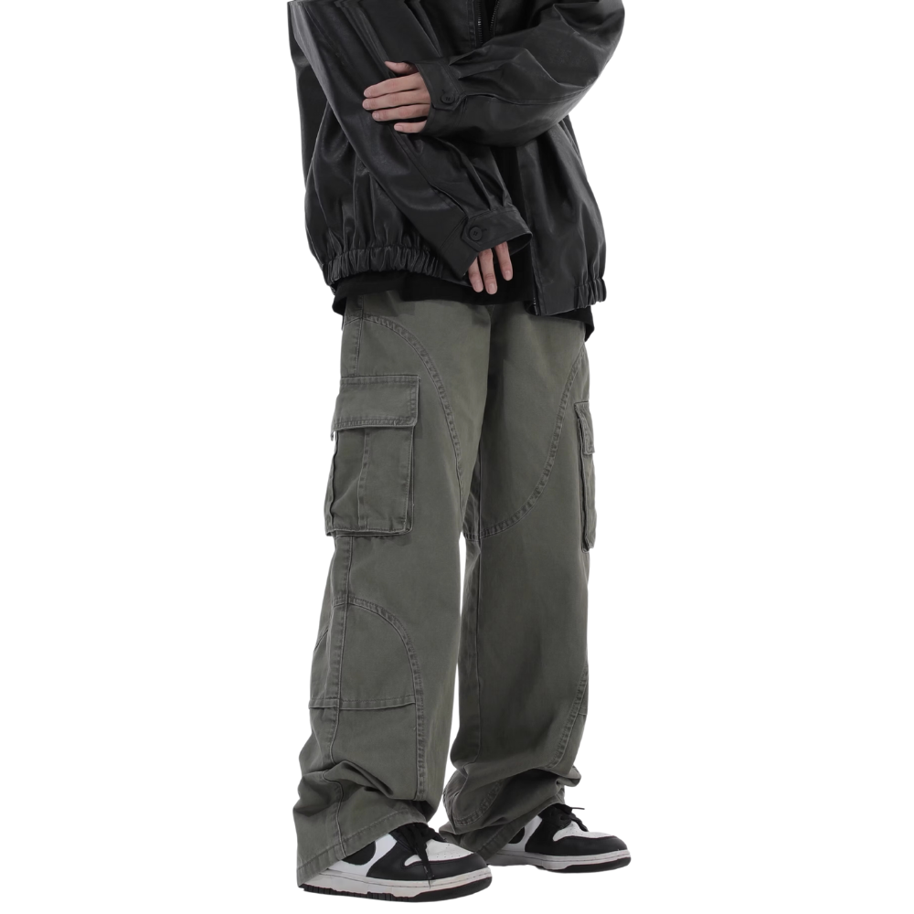 Vintage Multi-Pocket Solid Cargo Pants