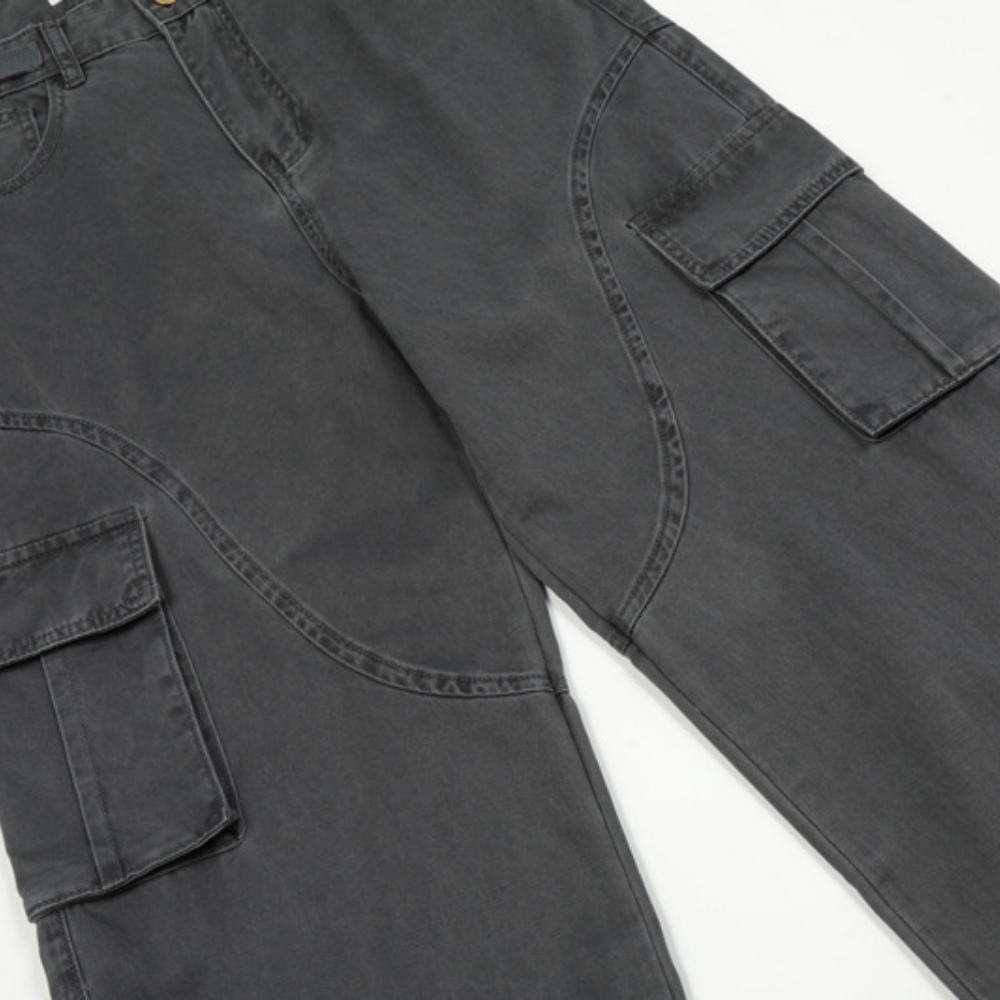 Vintage Multi-Pocket Solid Cargo Pants