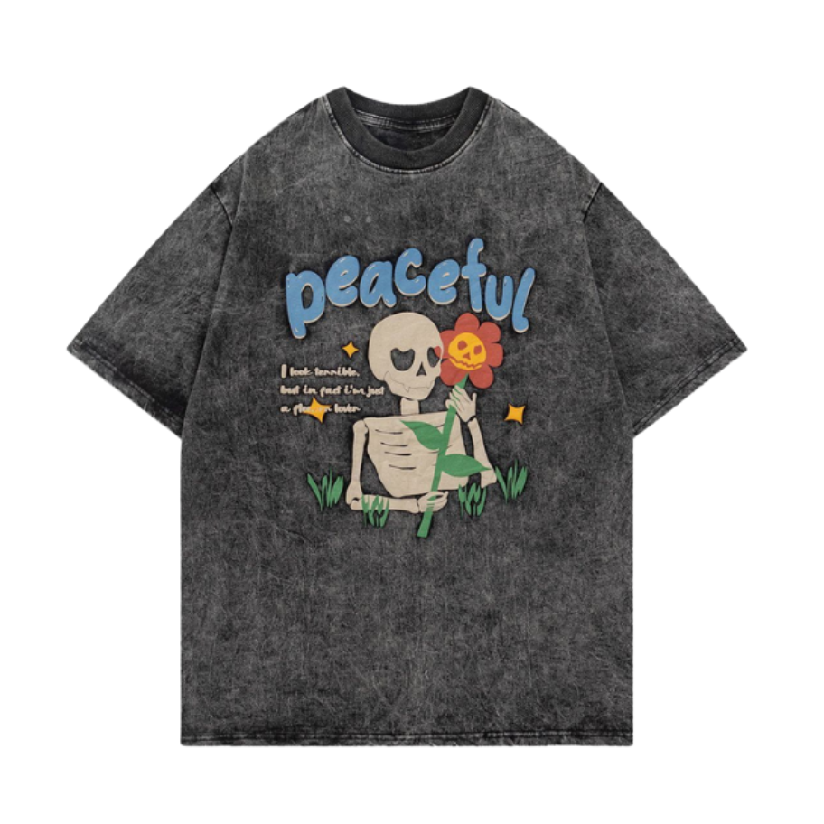Vintage Street Skull Graphic Washed T-Shirt