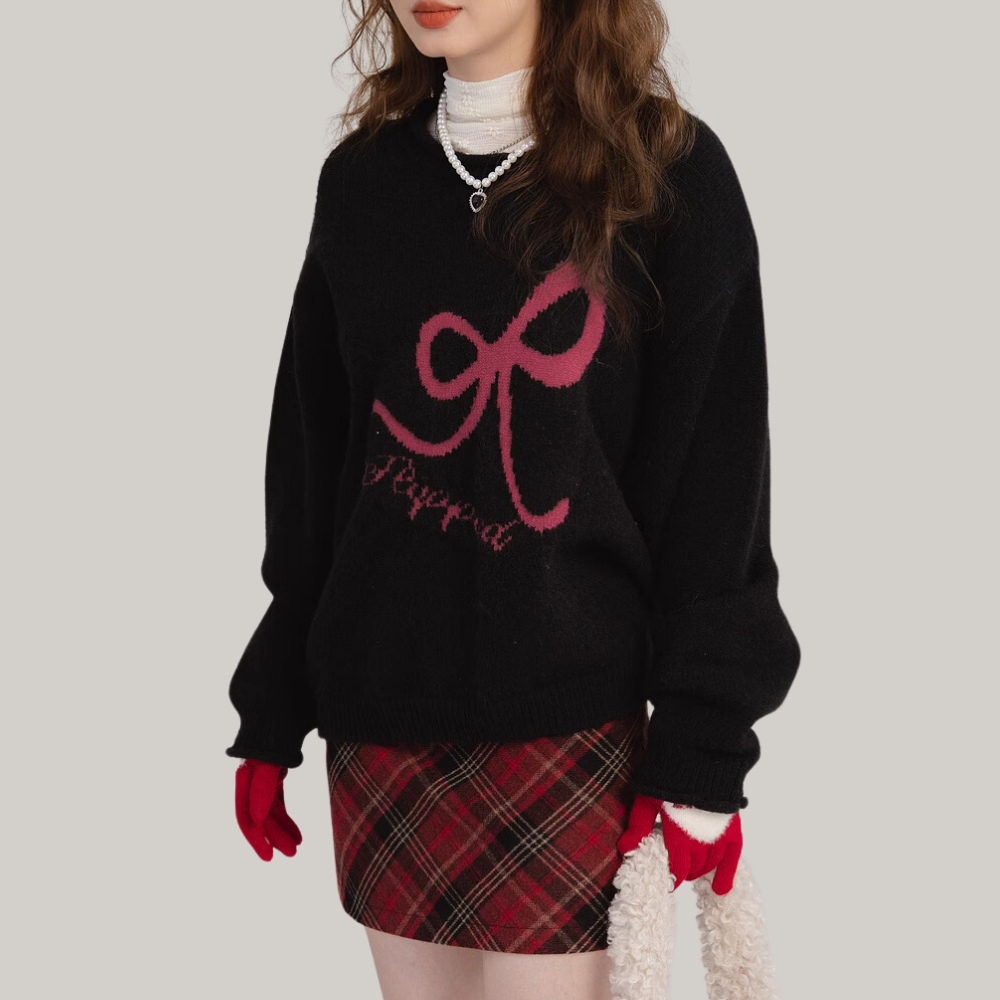 Women's Simple Bow Print Sweater