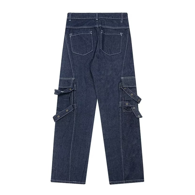 Street Splicing Strap Cargo Jeans