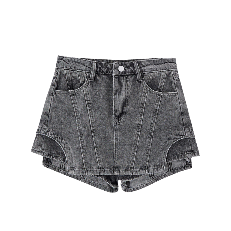 Women's Fake Two Piece Denim Shorts