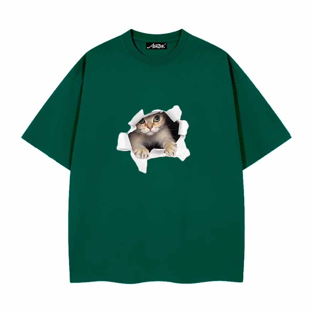 Cute Broken Wall Kitten Print T-Shirt