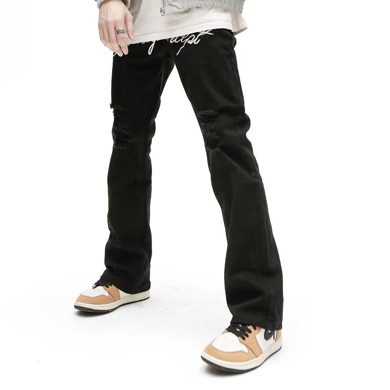 Y2K Letter Pre-Made Hole Washed Jeans