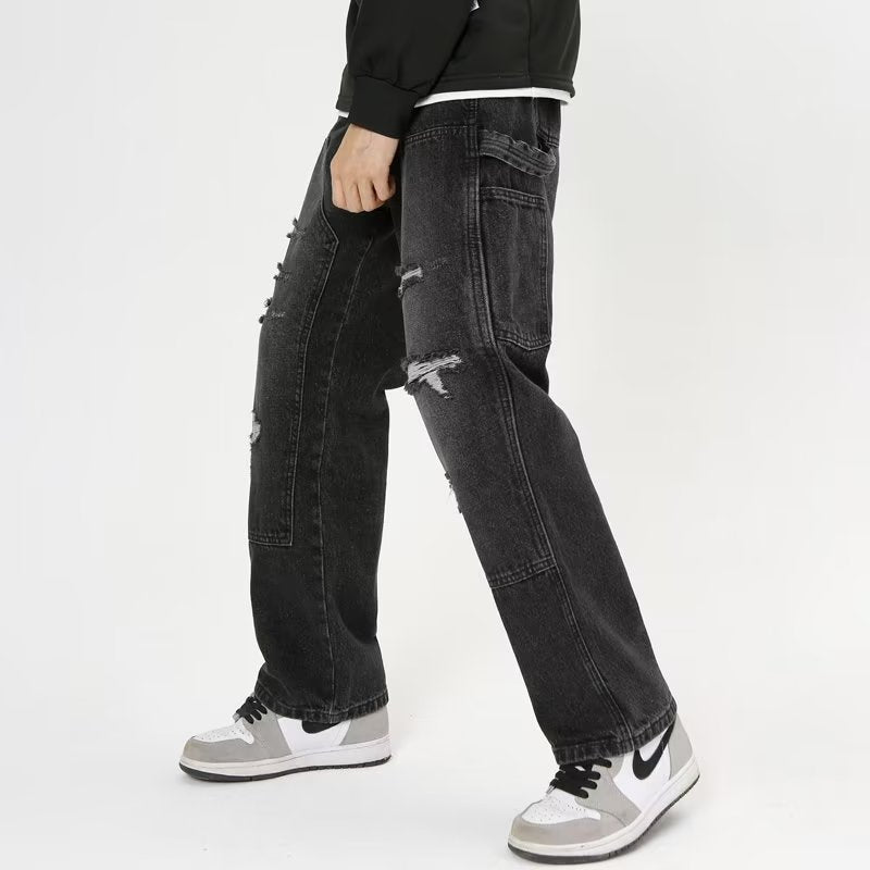 City Black Ripped Straight Jeans