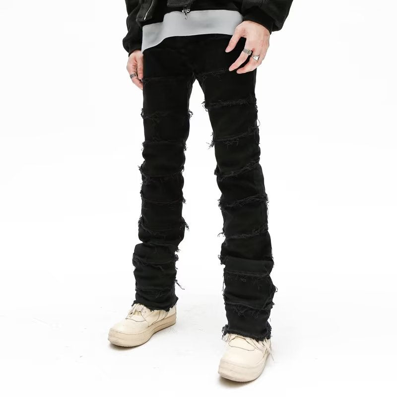 DF |American Black Destroy Washed Stacked Jeans