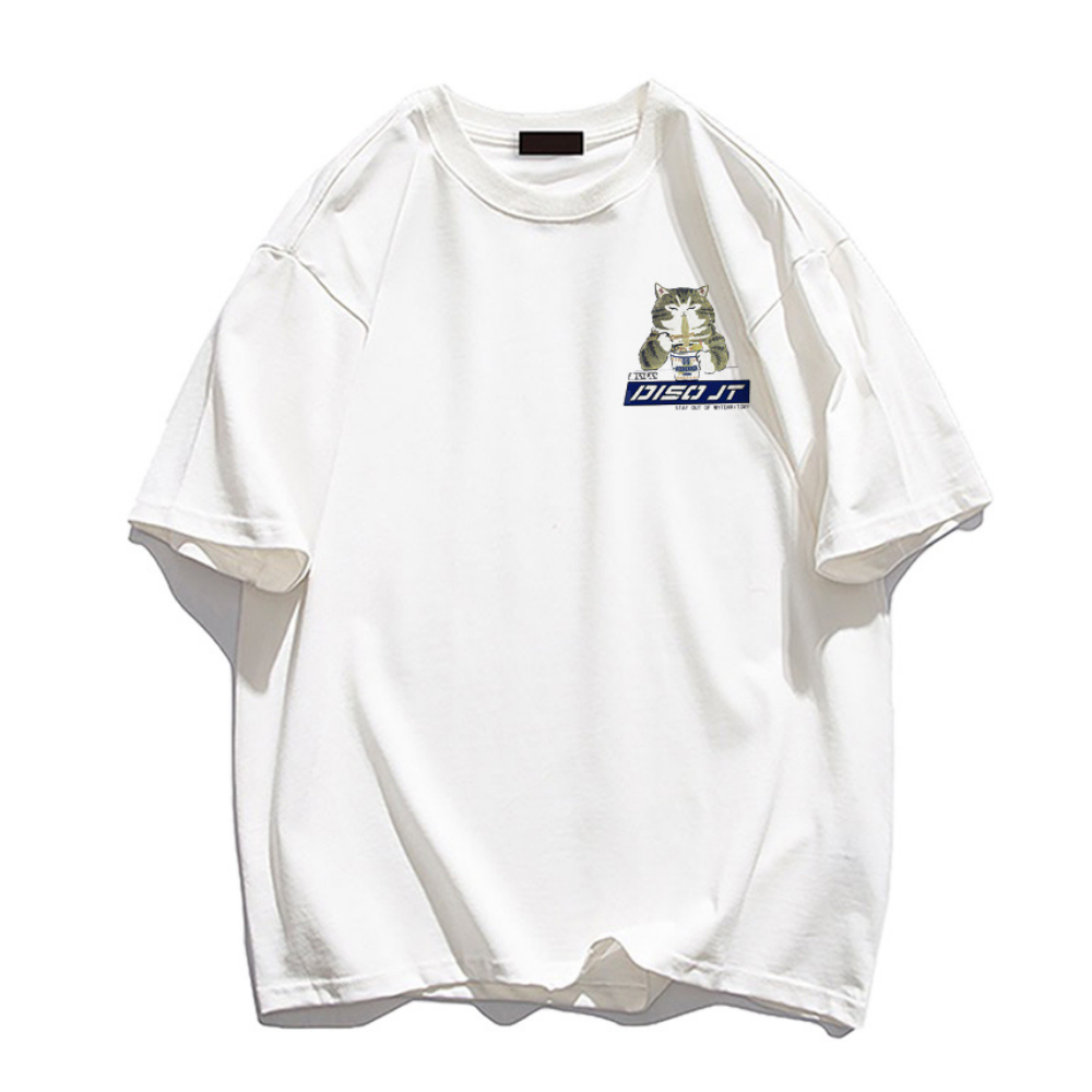 Japanese Greedy Cat Print T-shirt