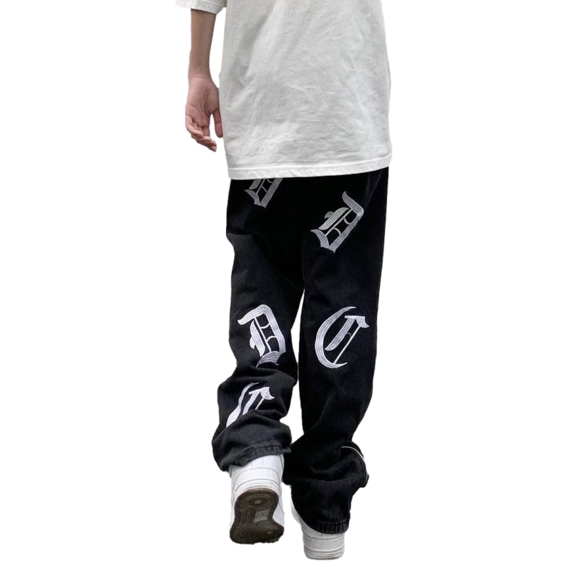 Symbol Print Straight Jeans