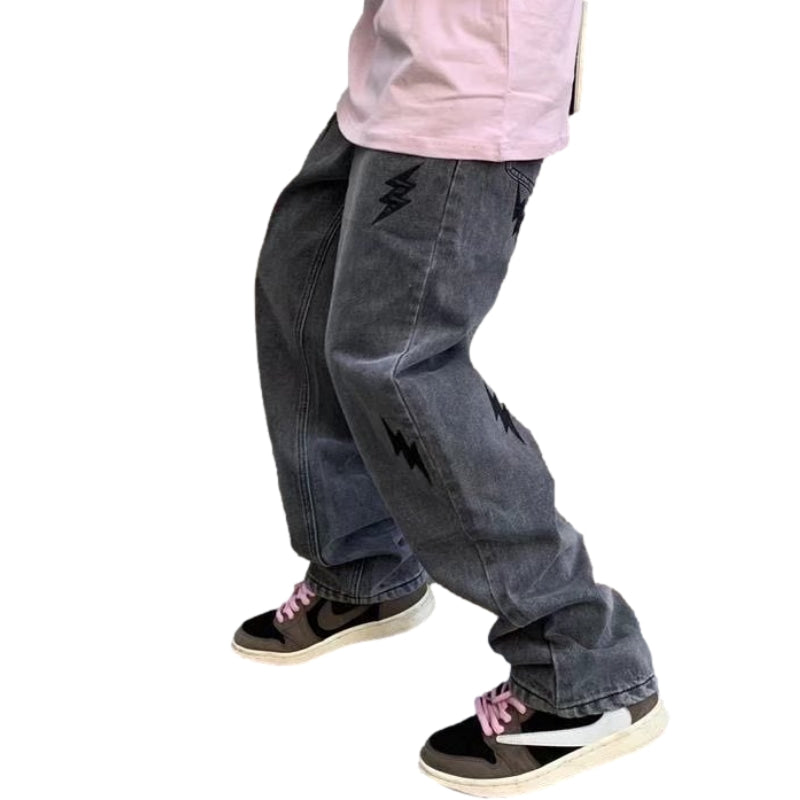 Street Lightning Embroidery Straight Jeans
