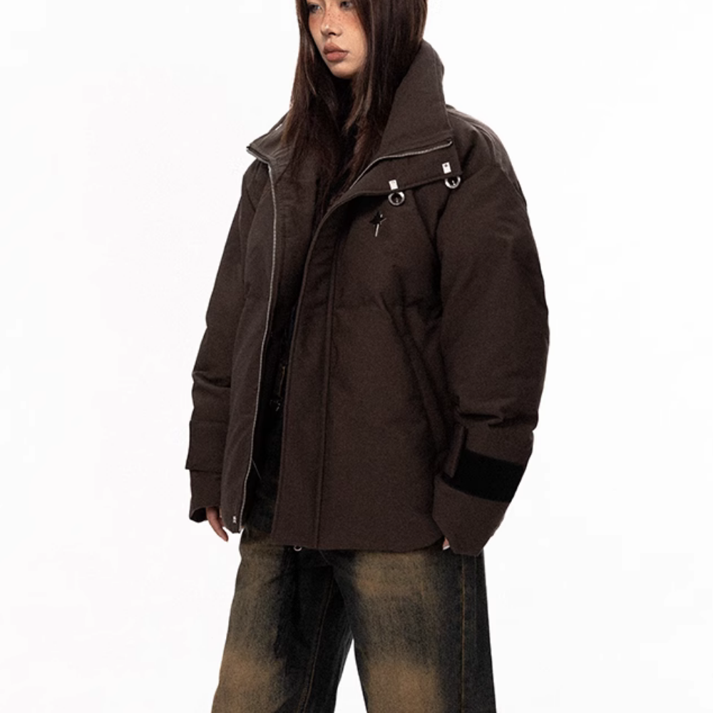 Women's Vintage Metal Button Stand Collar Coat