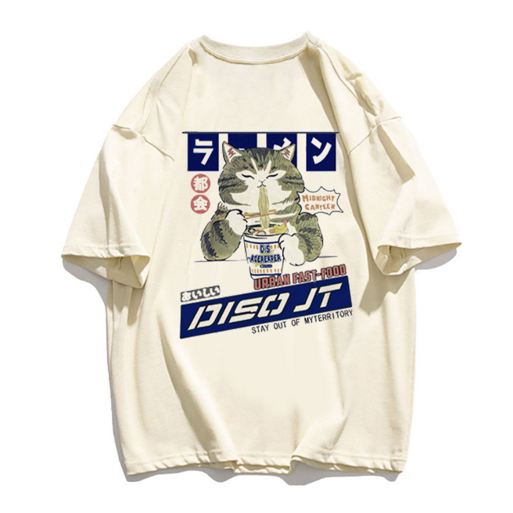 Japanese Greedy Cat Print T-shirt
