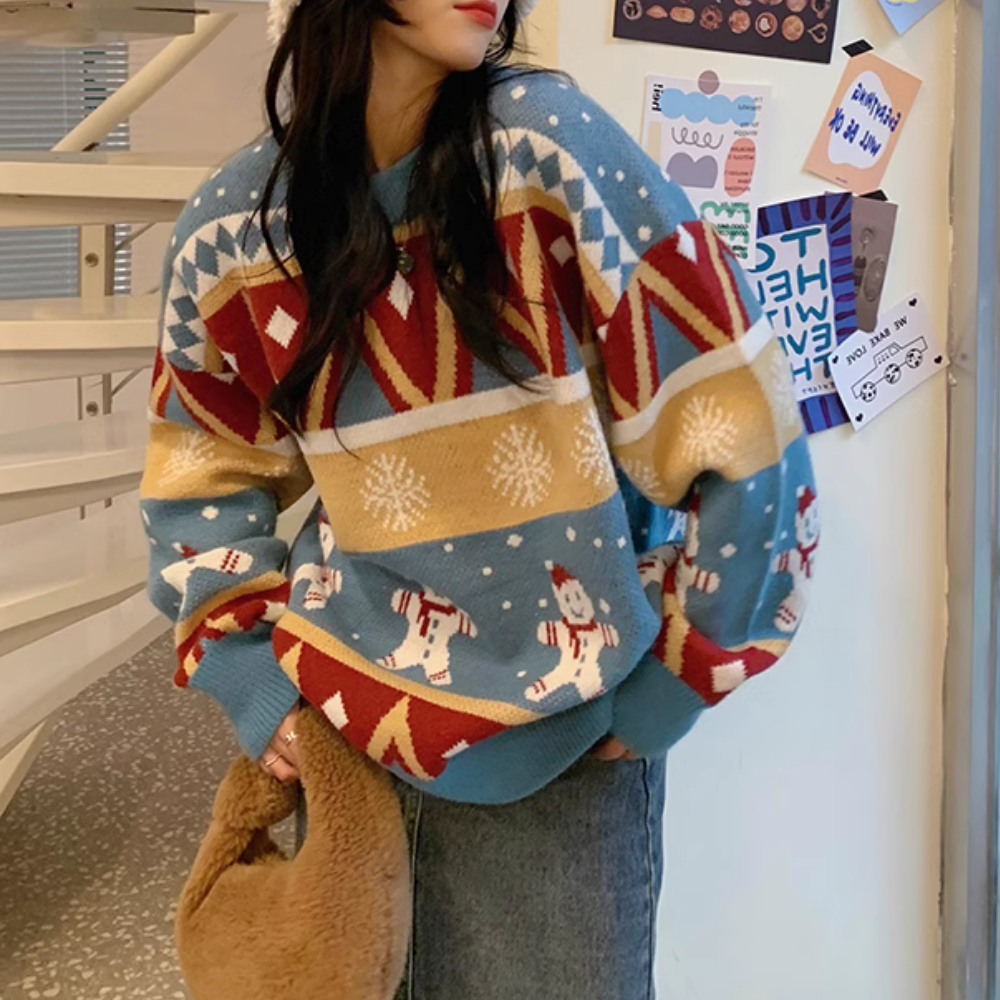 Women's Fun Contrast Color Snowman Sweater