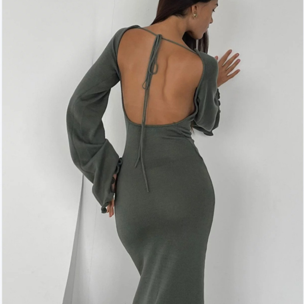 Women's Solid Color Backless Long Dress