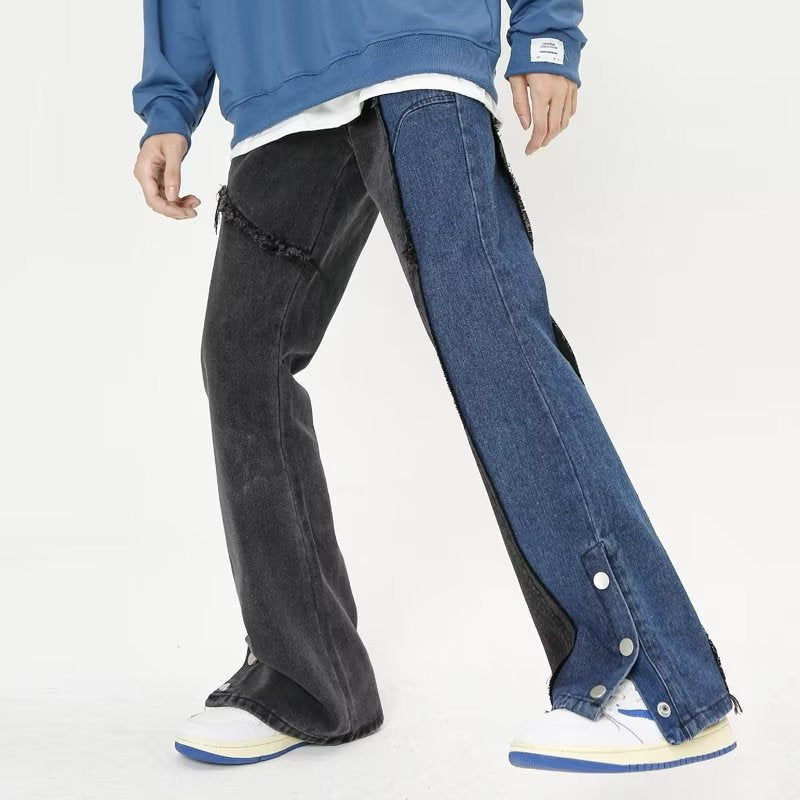 Blue And Black Patchwork Jeans