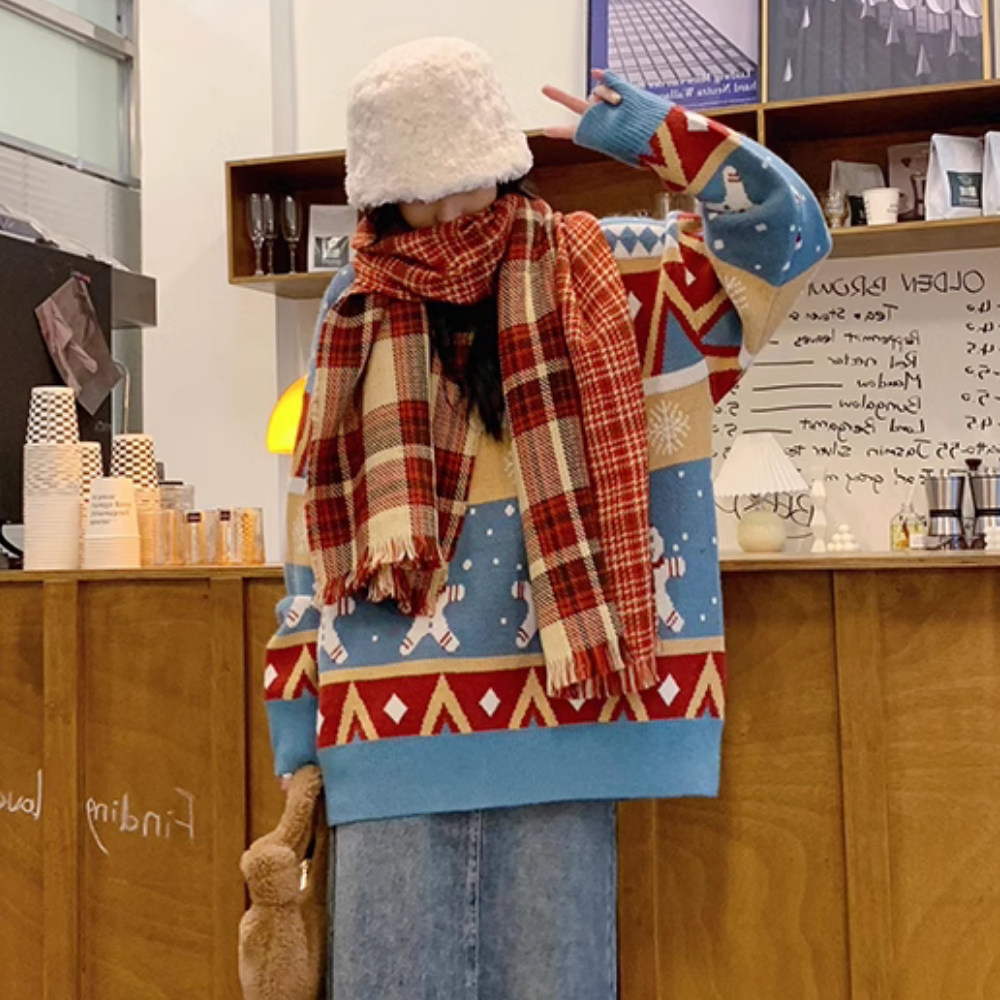 Women's Fun Contrast Color Snowman Sweater