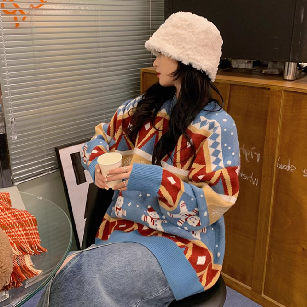 Women's Fun Contrast Color Snowman Sweater