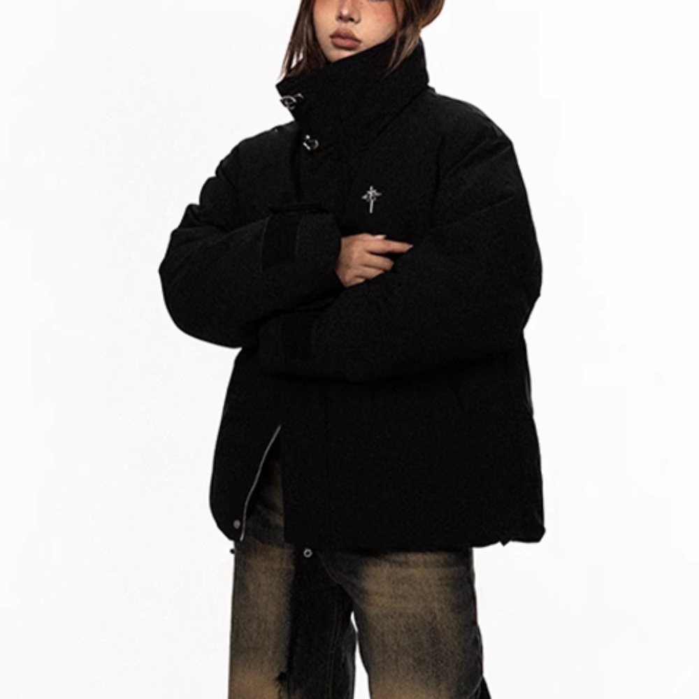 Women's Vintage Metal Button Stand Collar Coat
