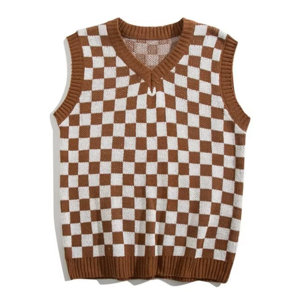 Artistic Checkerboard Knit Vest