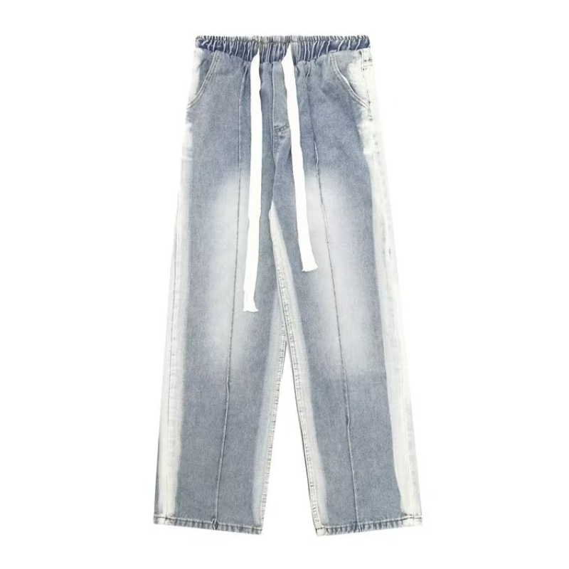 Hip Hop Drawstring Washed Straight Jeans
